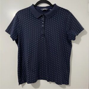 Lands' End Women Pima Cotton Short Sleeve Polo Polka Dot Shirt Sz L Petite